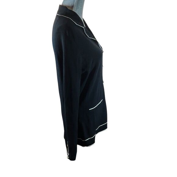 Tesori Sweater Jacket Blazer Cardigan Womens Sz L Black White Trim Button Up NOS - Picture 4 of 16